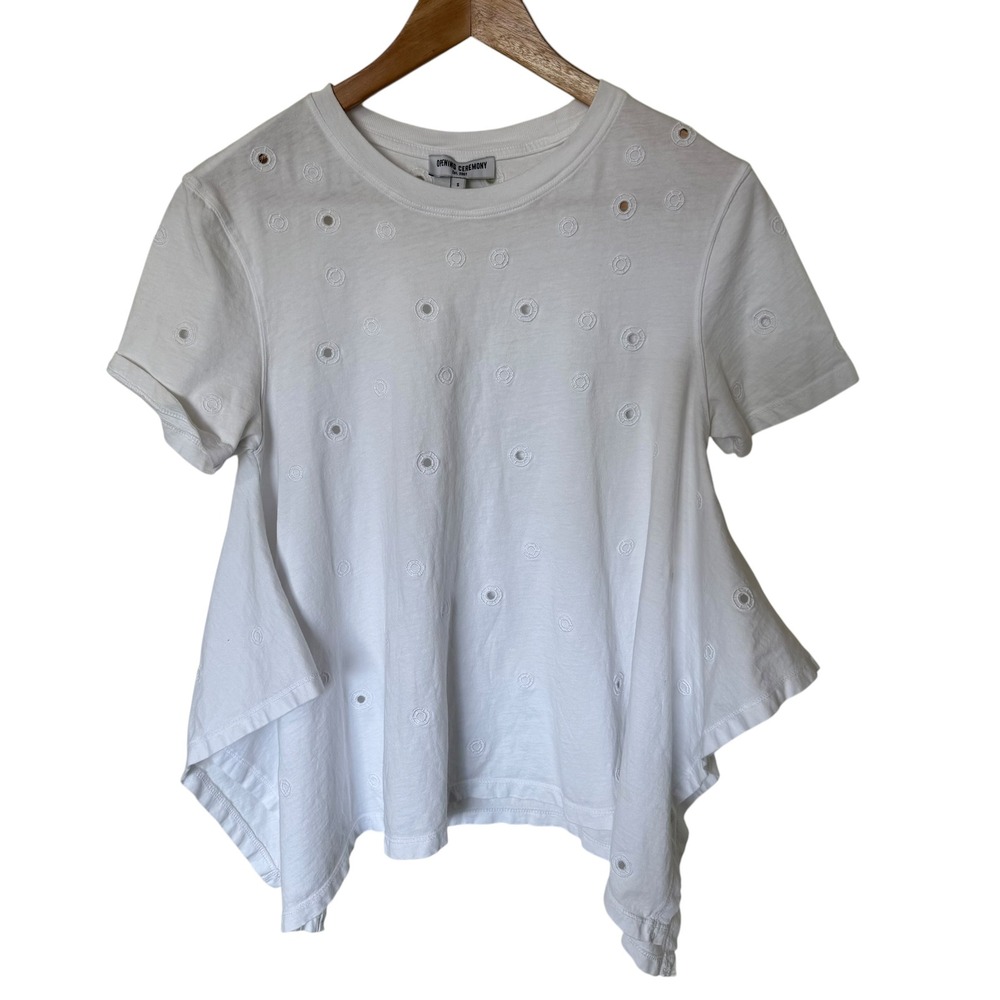Opening Ceremony Eyelet T-Shirt Women Small White Excellent Handkerchief Hem